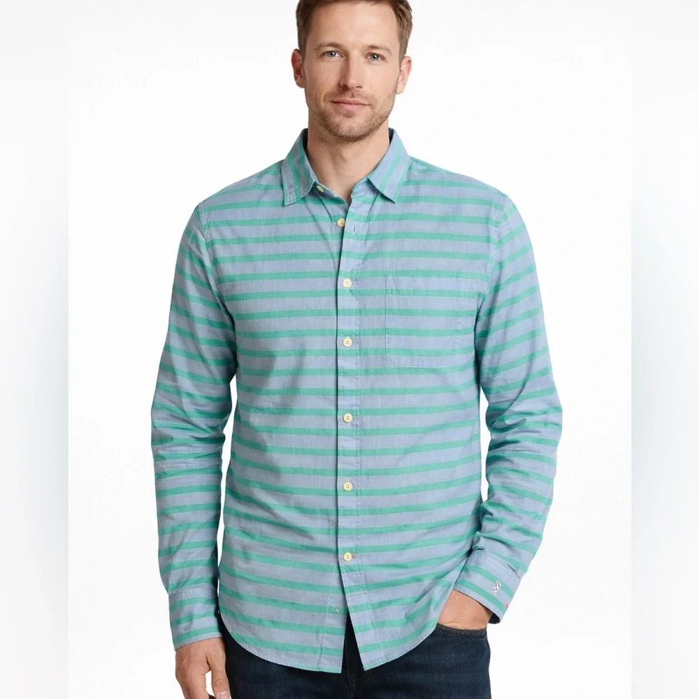Tommy Hilfiger Long Sleeve Button-Up Shirt in Light Blue & Green